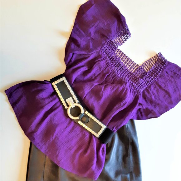 PRICE DROP 
SPENSE * BOHO Lace Purple Blouse Bell Sleeve Size MEDIUM - - Picture 1 of 14